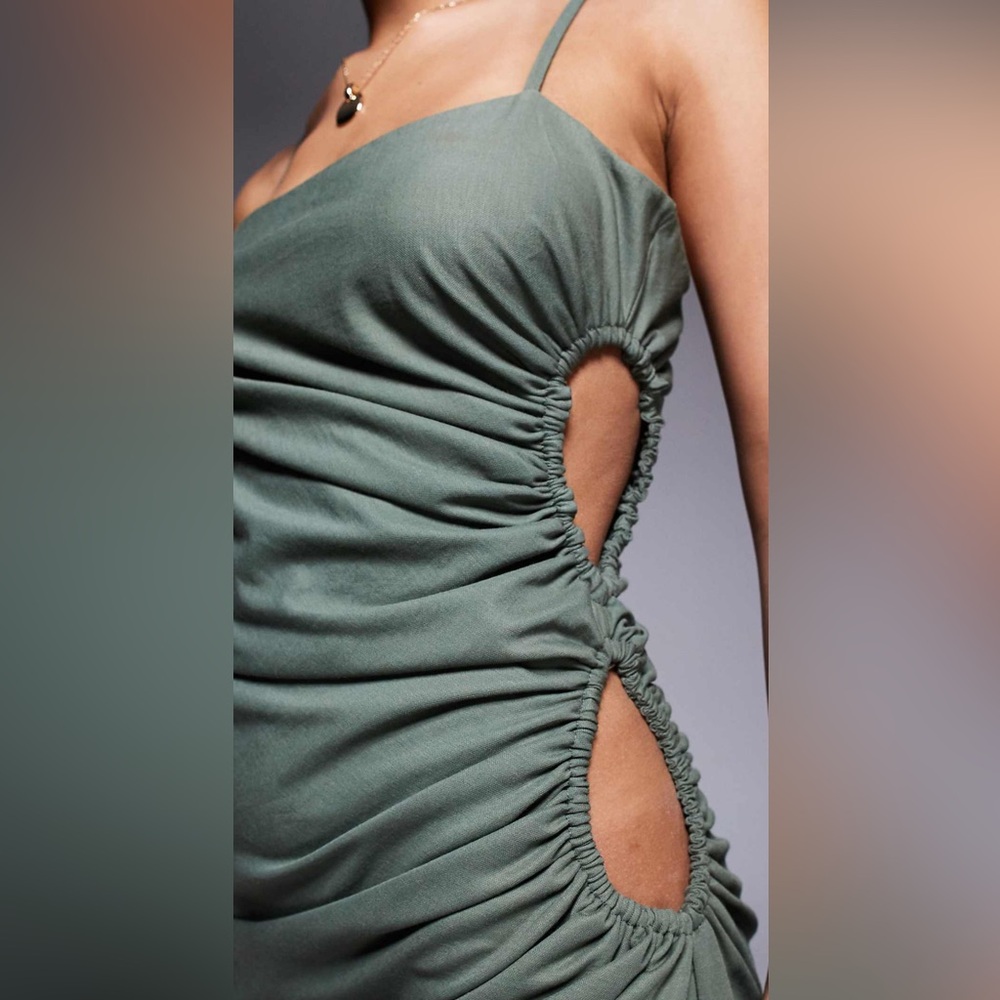 ASOS DESIGN Elegant Green Ruched Dress - Picture 3 of 3